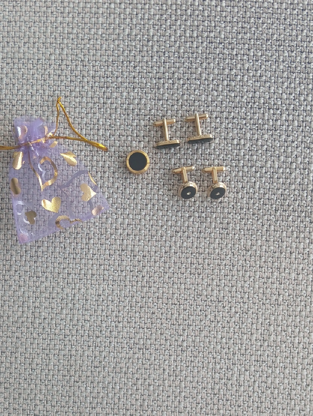 Givenchy Gold and Black Cufflink Set with Round Studs